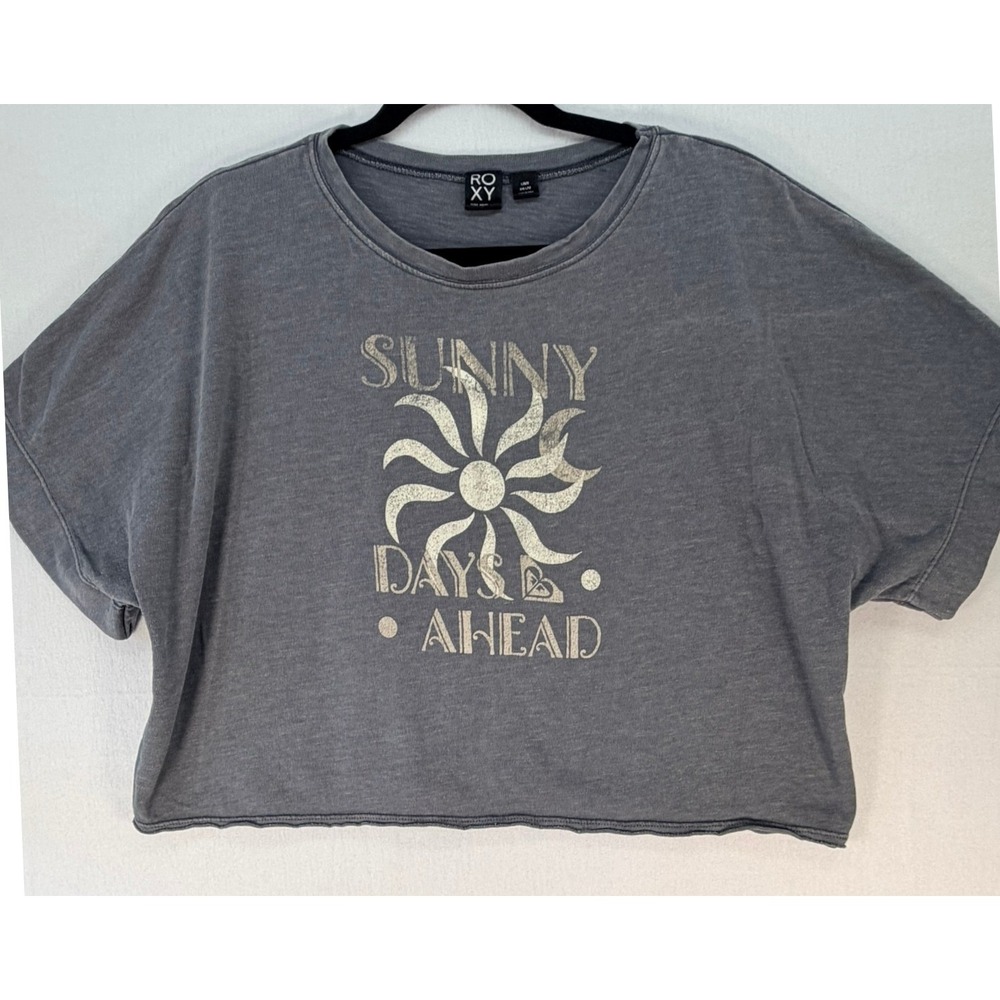 Roxy Sunny Days Ahead Graphic Tee Charcoal Grey Boxy Crop Top Large